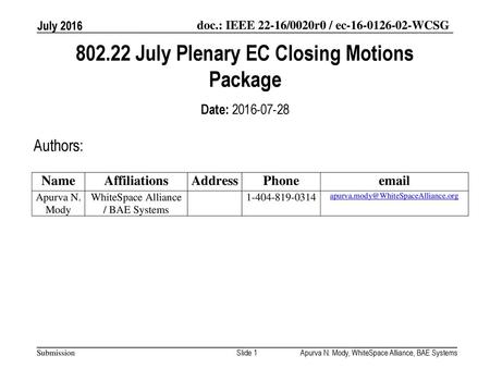 July Plenary EC Closing Motions Package