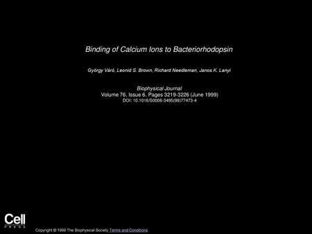 Binding of Calcium Ions to Bacteriorhodopsin