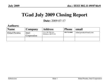 TGad July 2009 Closing Report