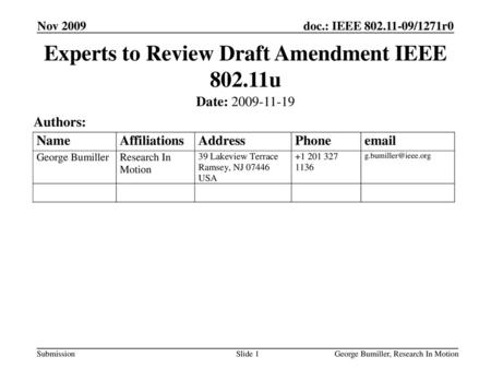 Experts to Review Draft Amendment IEEE u
