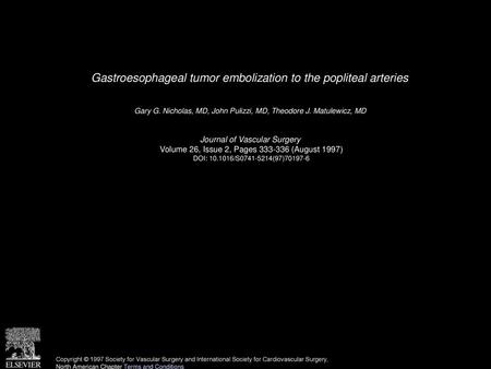 Gastroesophageal tumor embolization to the popliteal arteries