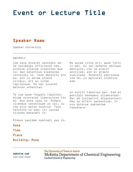 Event or Lecture Title Speaker Name Date Time Place Building, Room