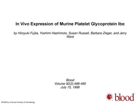 In Vivo Expression of Murine Platelet Glycoprotein Ibα