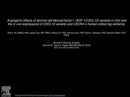 Angiogenic effects of stromal cell-derived factor-1 (SDF-1/CXCL12) variants in vitro and the in vivo expressions of CXCL12 variants and CXCR4 in human.
