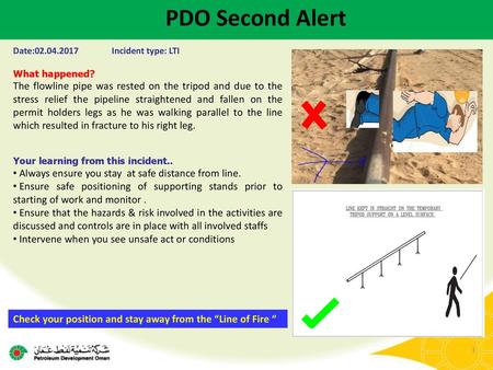 PDO Second Alert Date: Incident type: LTI What happened?