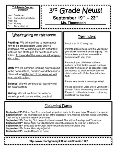 3rd Grade News! ________Ms. Thompson __________ September 19th – 23rd