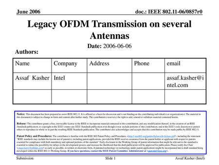 Legacy OFDM Transmission on several Antennas