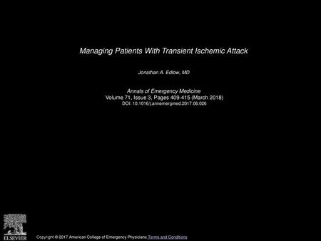 Managing Patients With Transient Ischemic Attack