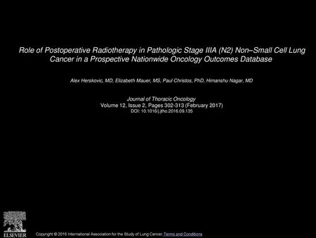 Role of Postoperative Radiotherapy in Pathologic Stage IIIA (N2) Non–Small Cell Lung Cancer in a Prospective Nationwide Oncology Outcomes Database  Alex.