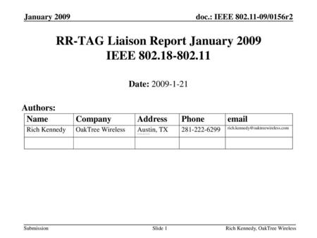 RR-TAG Liaison Report January 2009 IEEE