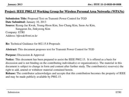 Submission Title: Proposed Text on Transmit Power Control for TGD