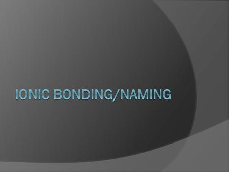 Ionic Bonding/Naming.