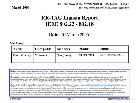 RR-TAG Liaison Report IEEE