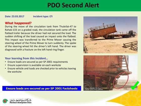 Ensure loads are secured as per SP 2001 Factsheets