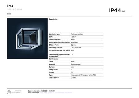 IP44 Tecta basis Description - Luminaire type Wall mounted light