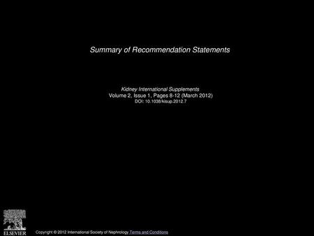 Summary of Recommendation Statements
