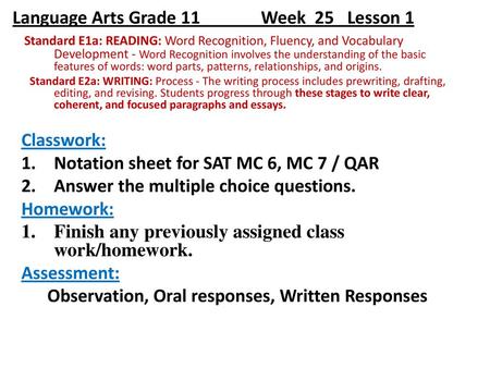 Language Arts Grade 11 Week 25 Lesson 1