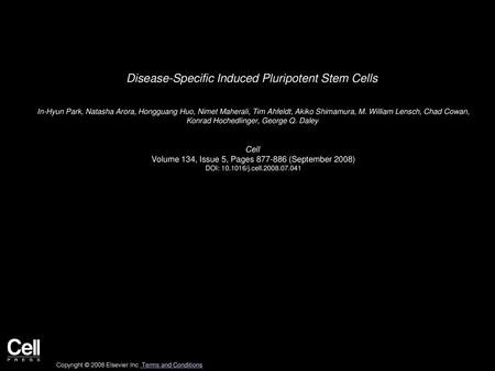 Disease-Specific Induced Pluripotent Stem Cells