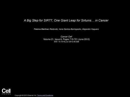 A Big Step for SIRT7, One Giant Leap for Sirtuins… in Cancer
