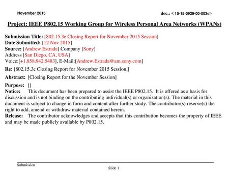 Submission Title: [ e Closing Report for November 2015 Session]