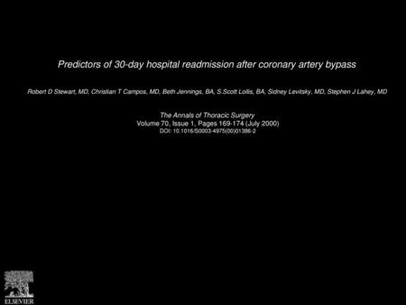 Predictors of 30-day hospital readmission after coronary artery bypass