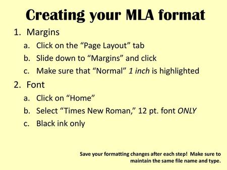 Creating your MLA format