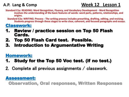 A.P. Lang & Comp Week 12 Lesson 1