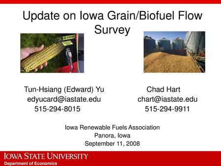 Update on Iowa Grain/Biofuel Flow Survey