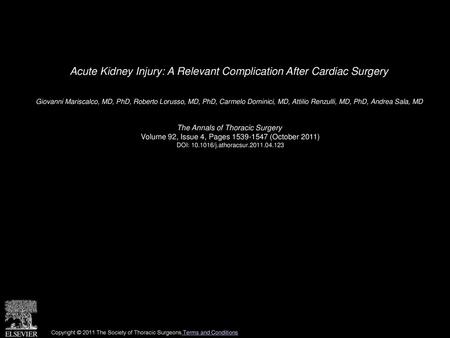 Acute Kidney Injury: A Relevant Complication After Cardiac Surgery