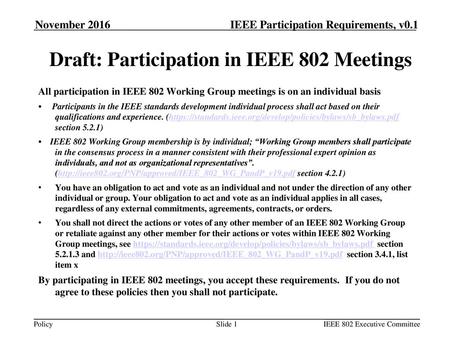 Draft: Participation in IEEE 802 Meetings