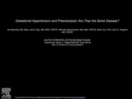 Gestational Hypertension and Preeclampsia: Are They the Same Disease?