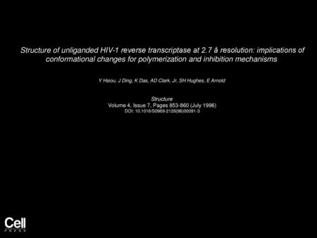 Structure of unliganded HIV-1 reverse transcriptase at 2