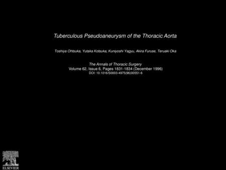 Tuberculous Pseudoaneurysm of the Thoracic Aorta