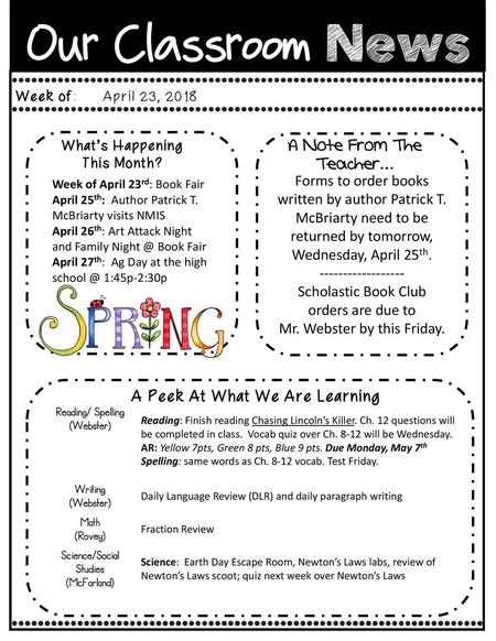 Our Classroom News Our Classroom News A Peek At What We Are Learning