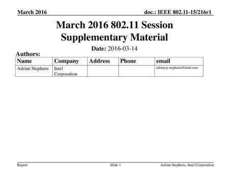March Session Supplementary Material