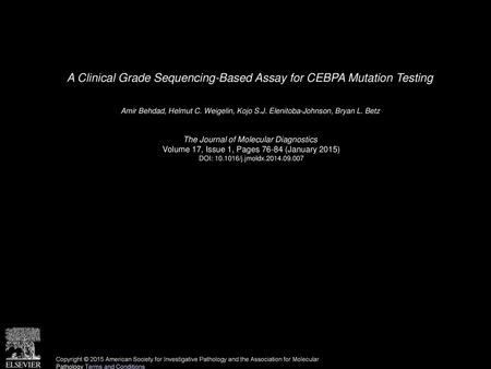 A Clinical Grade Sequencing-Based Assay for CEBPA Mutation Testing