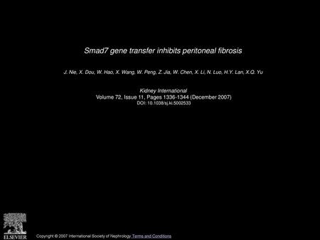 Smad7 gene transfer inhibits peritoneal fibrosis