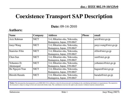 Coexistence Transport SAP Description