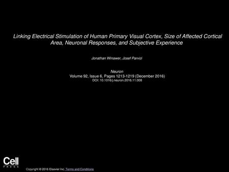 Linking Electrical Stimulation of Human Primary Visual Cortex, Size of Affected Cortical Area, Neuronal Responses, and Subjective Experience  Jonathan.