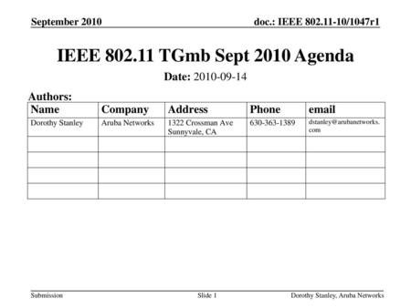 IEEE TGmb Sept 2010 Agenda Date: Authors: