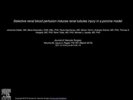 Selective renal blood perfusion induces renal tubules injury in a porcine model  Johannes Kalder, MD, Maria Kokozidou, DVM, MSc, PhD, Paula Keschenau,