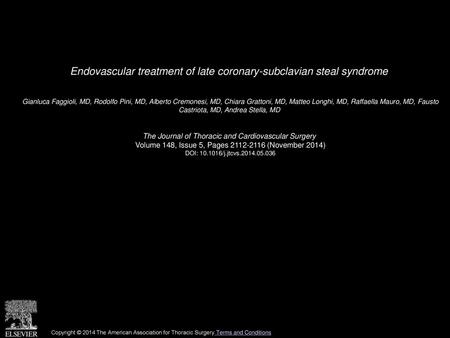 Endovascular treatment of late coronary-subclavian steal syndrome