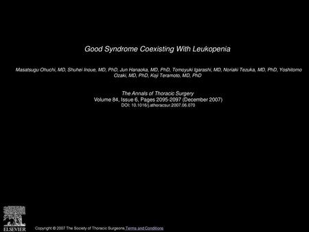 Good Syndrome Coexisting With Leukopenia