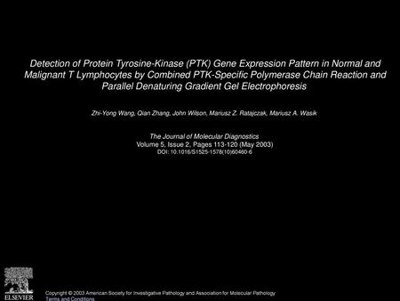 Detection of Protein Tyrosine-Kinase (PTK) Gene Expression Pattern in Normal and Malignant T Lymphocytes by Combined PTK-Specific Polymerase Chain Reaction.