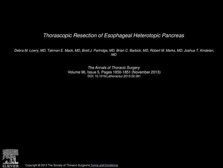 Thorascopic Resection of Esophageal Heterotopic Pancreas