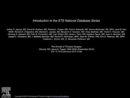 Introduction to the STS National Database Series