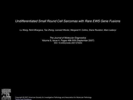 Undifferentiated Small Round Cell Sarcomas with Rare EWS Gene Fusions
