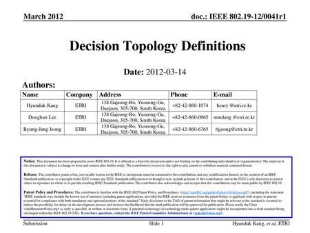 Decision Topology Definitions