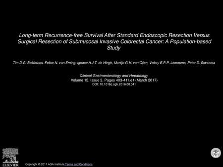 Long-term Recurrence-free Survival After Standard Endoscopic Resection Versus Surgical Resection of Submucosal Invasive Colorectal Cancer: A Population-based.
