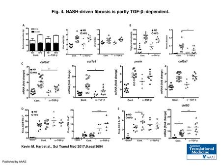 Fig. 4. NASH-driven fibrosis is partly TGF-β–dependent.